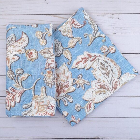 Fabric Dinner Napkins Jacobean Paisley Blue 20x20 Set of 4 - Picture 1 of 4
